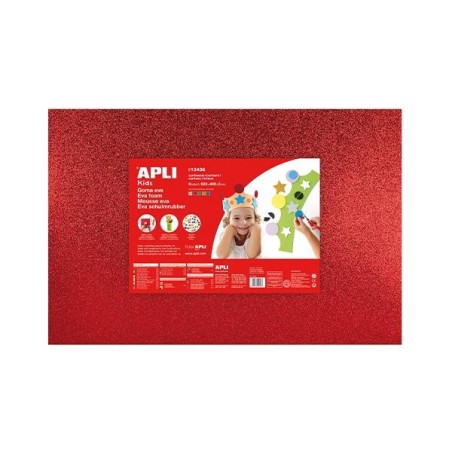 Lámina goma eva purpurina Apli - 40 x 60 cm - Grosor 2 mm - Colores surtidos - Pack 5 ud