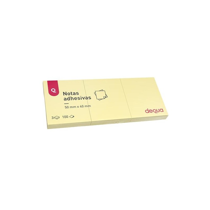 Notas adhesivas Dequa - 100 hojas - 40 x 50 mm - Color amarillo - Pack 3 blocs