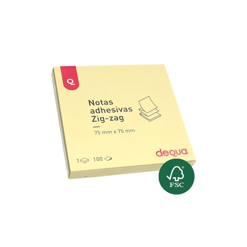 Notas adhesivas Zig-Zag Dequa - 100 hojas - 75 x 75 mm - Color amarillo Notas adhesivas Zig-Zag Dequa - 100 hojas - 75 x 75 mm - Color amarillo