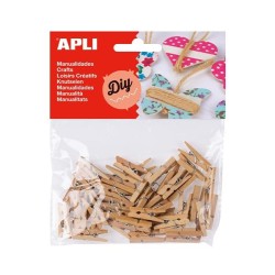 Mini pinzas de madera Apli - 25 x 3 mm - Color natural - Bolsa 45 ud