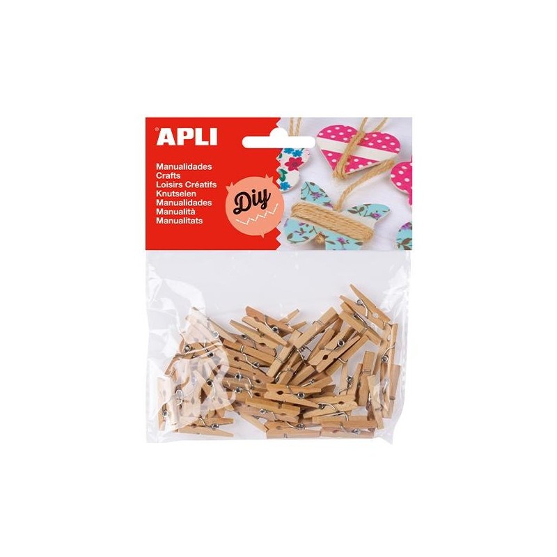 Mini pinzas de madera Apli - 25 x 3 mm - Color natural - Bolsa 45 ud