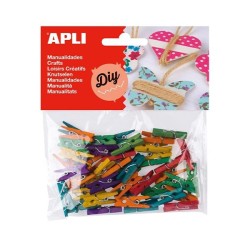 Mini pinzas de madera Apli - 25 x 3 mm - Colores surtidos - Bolsa 45 ud