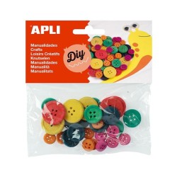 Botones de madera Apli - Tamaños surtidos - Colores surtidos - Bolsa 30 ud