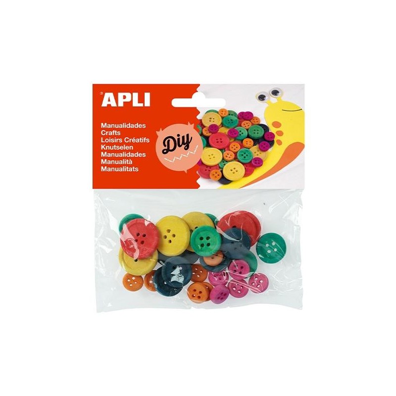 Botones de madera Apli - Tamaños surtidos - Colores surtidos - Bolsa 30 ud