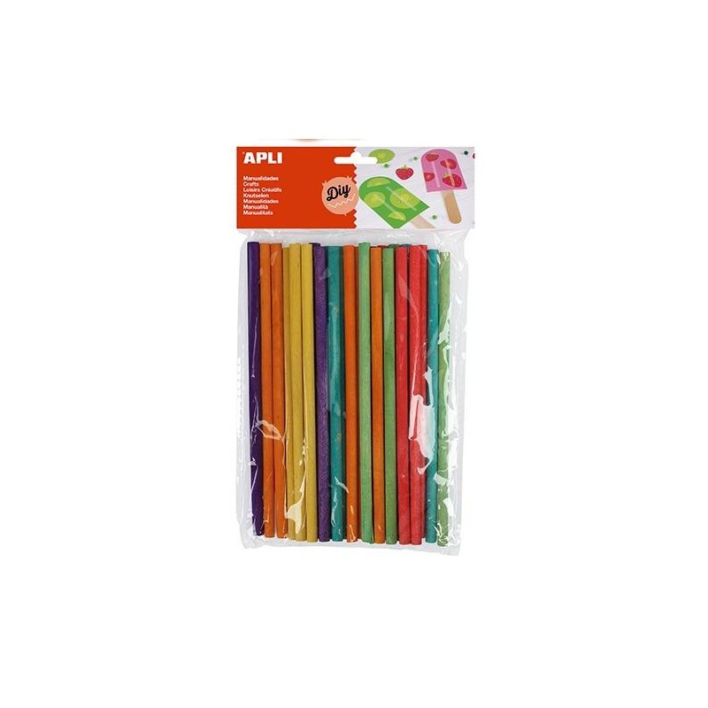 Palos redondos de madera Apli - 150 x 5 mm - Colores surtidos - Bolsa 25 ud Palos redondos de madera Apli - 150 x 5 mm - Colores surtidos - Bolsa 25 ud