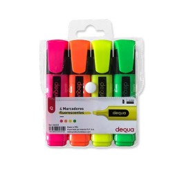 Marcador fluorescente Dequa - Trazo 1 / 4 mm - Colores surtidos - Pack 4 ud