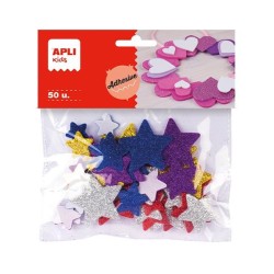 Formas goma eva adhesiva Apli - Estrellas purpurina - Colores surtidos - Bolsa 50 ud
