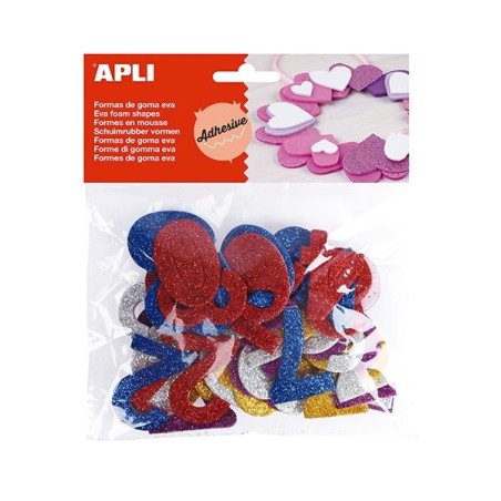 Formas goma eva adhesiva Apli - Números purpurina - Colores surtidos - Bolsa 50 ud
