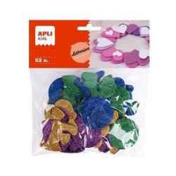 Formas goma eva adhesiva Apli - Letras purpurina - Colores surtidos - Bolsa 52 ud
