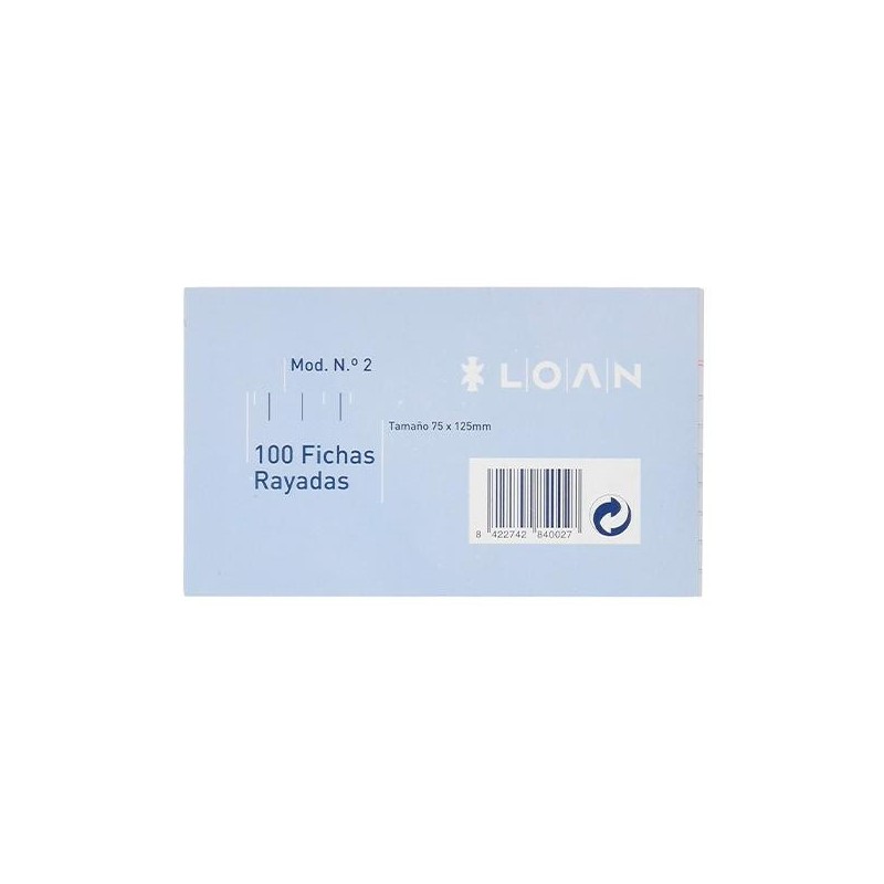 Ficha de cartulina Loan - Rayada - 75 x 125 mm - Pack 100 ud