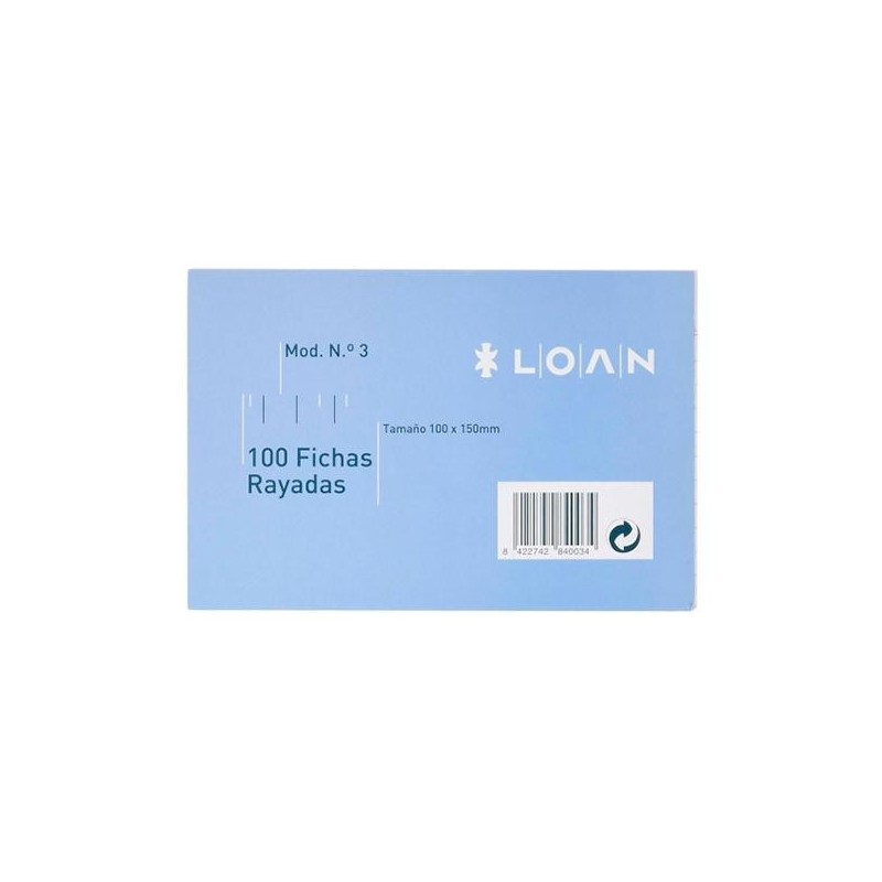 Ficha de cartulina Loan - Rayada - 100 x 150 mm - Pack 100 ud Ficha de cartulina Loan - Rayada - 100 x 150 mm - Pack 100 ud