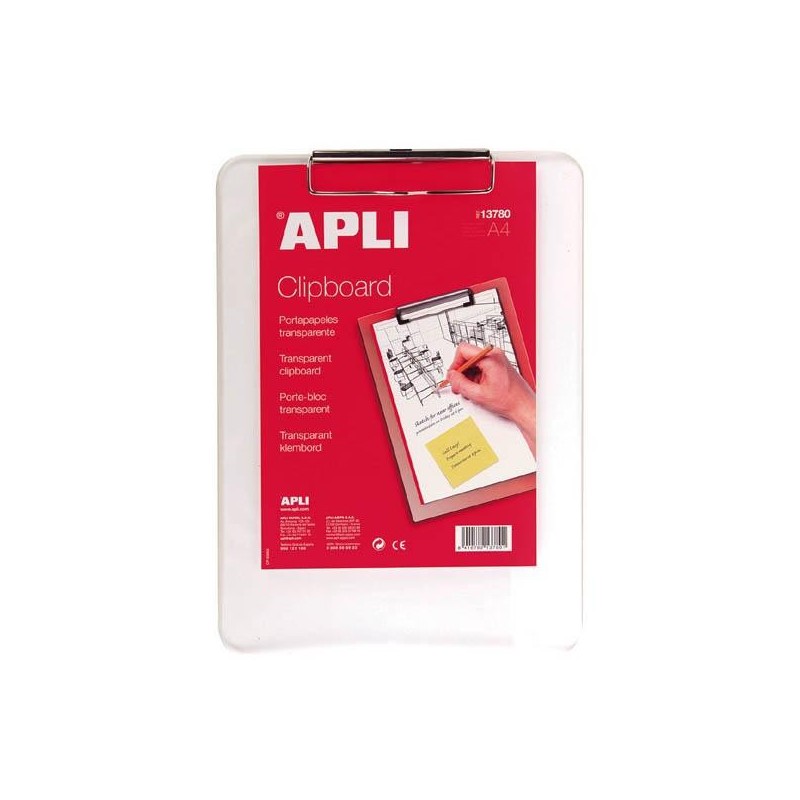 Portabloc con pinza Apli - PP - 23 x 32 cm - Color transparente