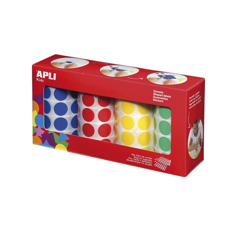 Gomets redondos Apli - 20 mm - Colores surtidos - Pack 4 ud