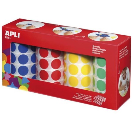 Gomets redondos Apli - 20 mm - Colores surtidos - Pack 4 ud
