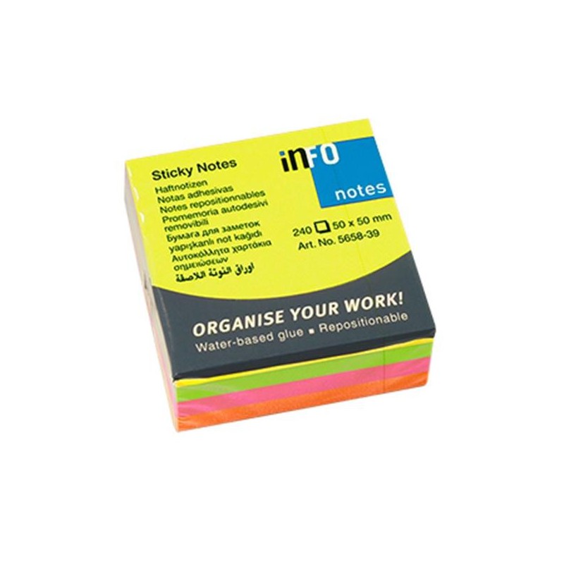Cubo de notas adhesivas Info Notes - 240 hojas - 50 x 50 mm - Colores vivos surtidos