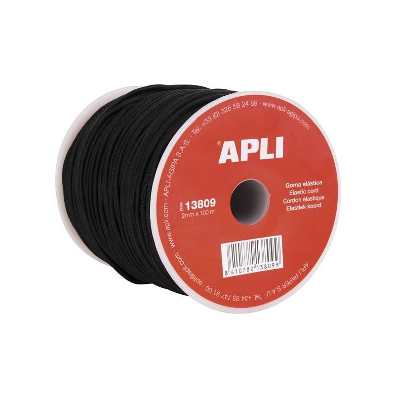 Bobina de cuerda elástica Apli - 2 mm x 100 m - Color negro