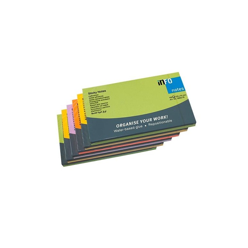 Notas adhesivas Info Notes - 100 hojas - 125 x 75 mm - Colores neón - Pack 6 blocs