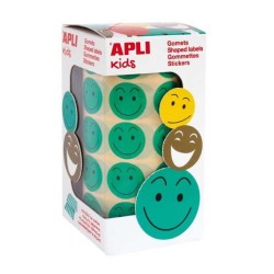 Gomets cara feliz Apli - 20 mm - Color verde - Rollo 900 ud