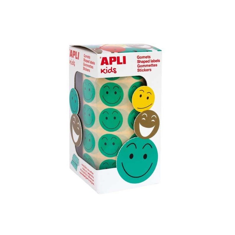 Gomets cara feliz Apli - 20 mm - Color verde - Rollo 900 ud