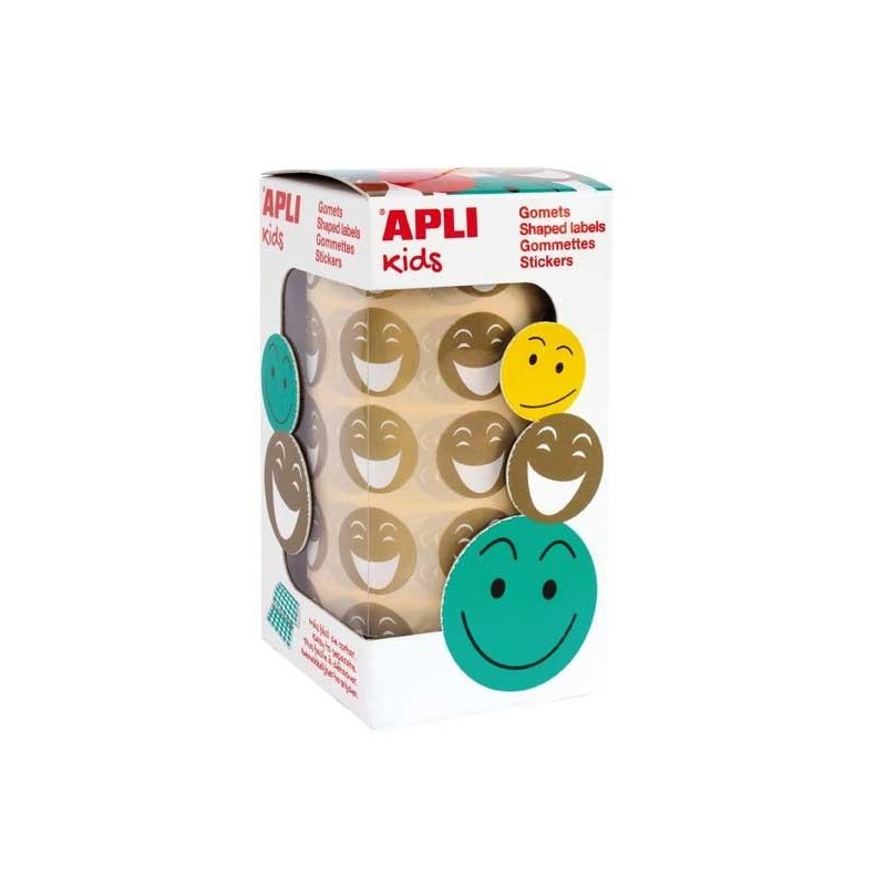 Gomets cara feliz Apli - 20 mm - Color oro - Rollo 900 ud