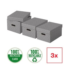 Caja de almacenamiento Esselte - Tapa extraíble - 25,5 x 20 x 15 cm - Color gris - Pack 3 ud