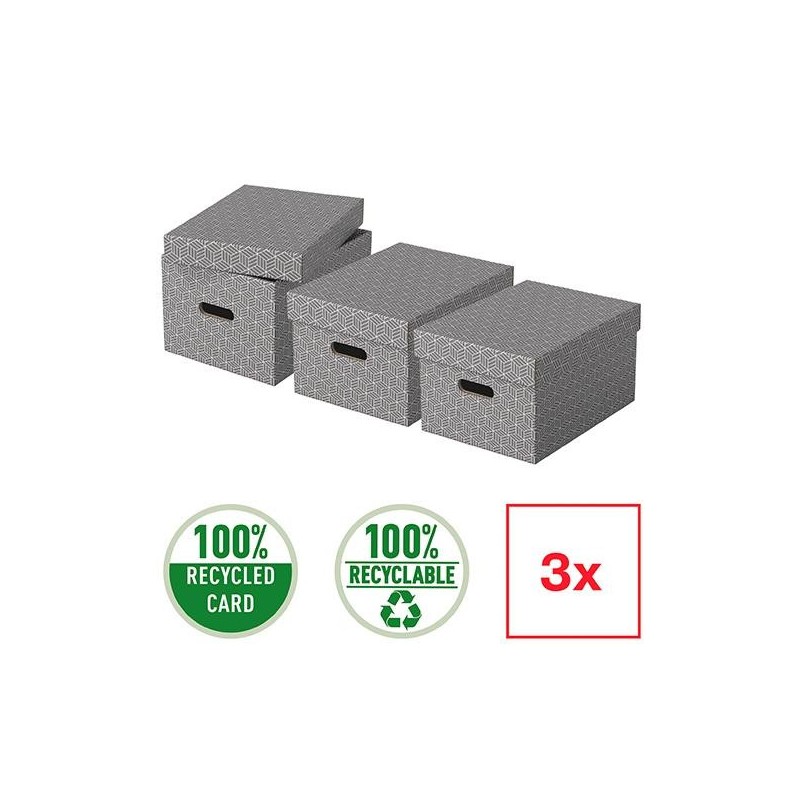 Caja de almacenamiento Esselte - Tapa extraíble - 36,5 x 26,5 x 20,5 cm - Color gris - Pack 3 ud Caja de almacenamiento Esselte - Tapa extraíble - 36,5 x 26,5 x 20,5 cm - Color gris - Pack 3 ud