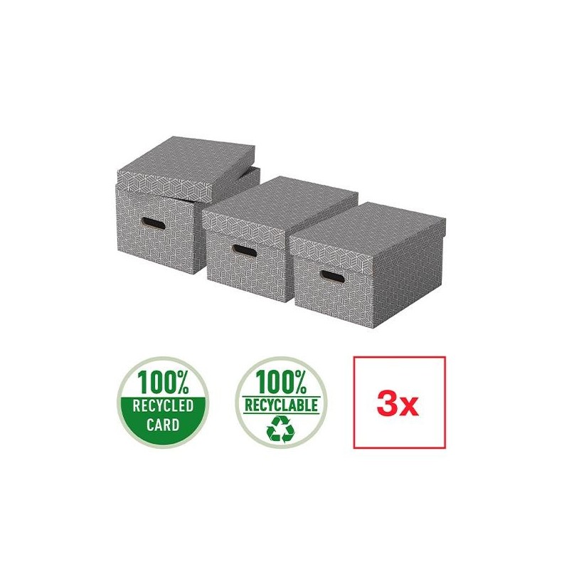Caja de almacenamiento Esselte - Tapa extraíble - 51 x 35,5 x 30,5 cm - Color gris - Pack 3 ud