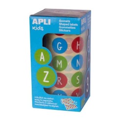 Gomets abecedario mayúsculas Apli - 20 mm - Colores surtidos - Rollo 900 ud