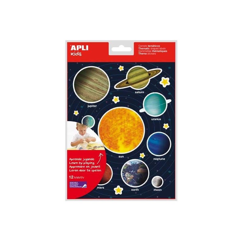 Gomets temáticos sistema solar Apli - 12 hojas - 240 ud Gomets temáticos sistema solar Apli - 12 hojas - 240 ud