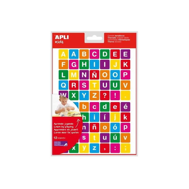 Gomets temáticos ABC Apli - Colores surtidos - 12 hojas - 840 ud Gomets temáticos ABC Apli - Colores surtidos - 12 hojas - 840 ud