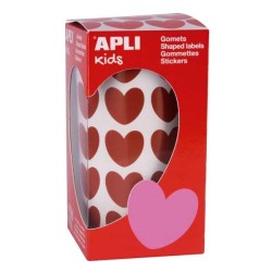 Gomets corazones Apli - 20 x 18 mm - Color rojo - Rollo 900 ud