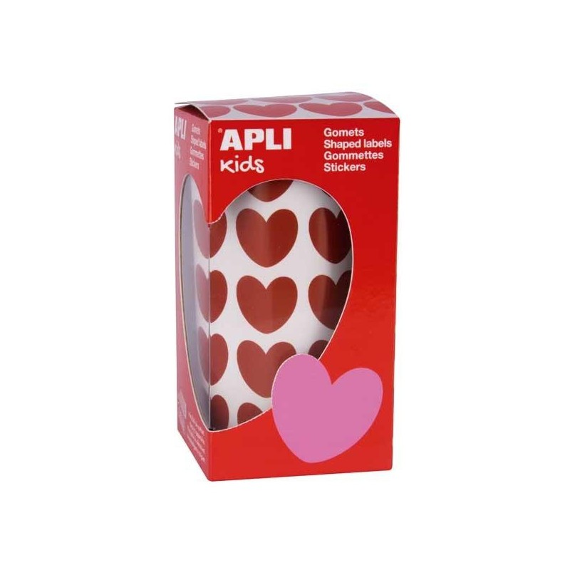 Gomets corazones Apli - 20 x 18 mm - Color rojo - Rollo 900 ud