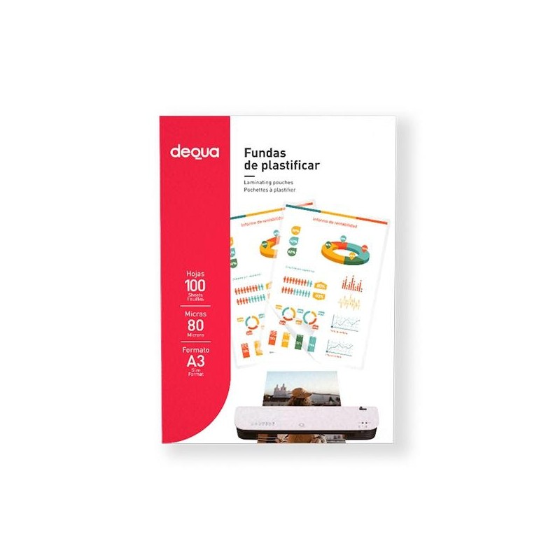 Fundas de plastificar Dequa - 80 micras - A3 - Caja 100 ud Fundas de plastificar Dequa - 80 micras - A3 - Caja 100 ud