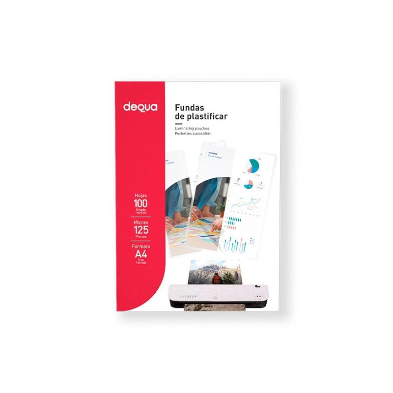 Fundas de plastificar Dequa - 125 micras - A4 - Caja 100 ud Fundas de plastificar Dequa - 125 micras - A4 - Caja 100 ud