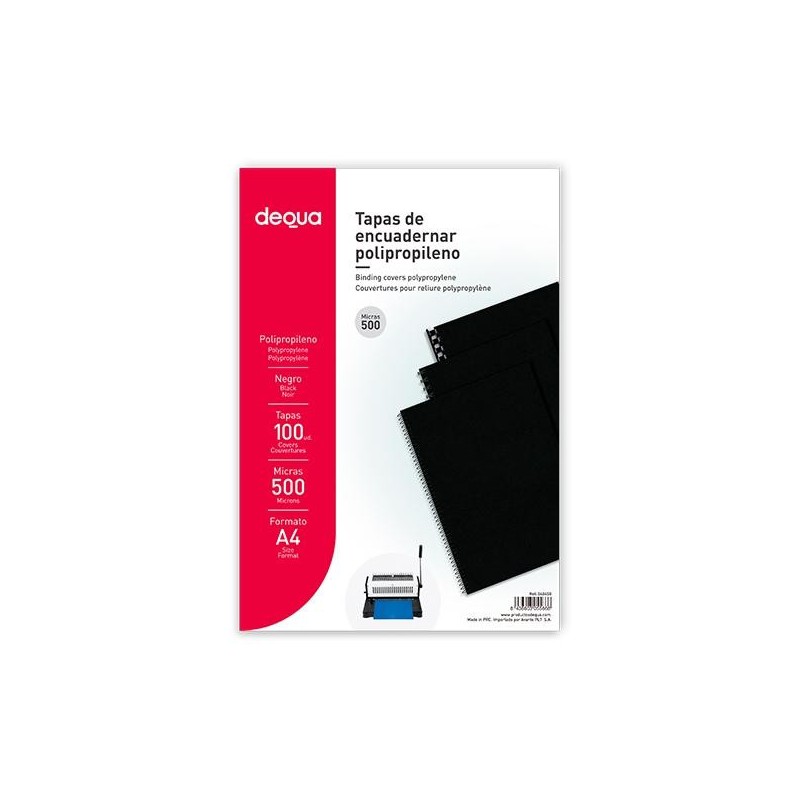 Tapa de encuadernar Dequa - Polipropileno - 500 micras - A4 - Color negro - Caja 100 ud