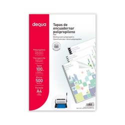 Tapa de encuadernar Dequa - Polipropileno - 500 micras - A4 - Color transparente - Caja 100 ud