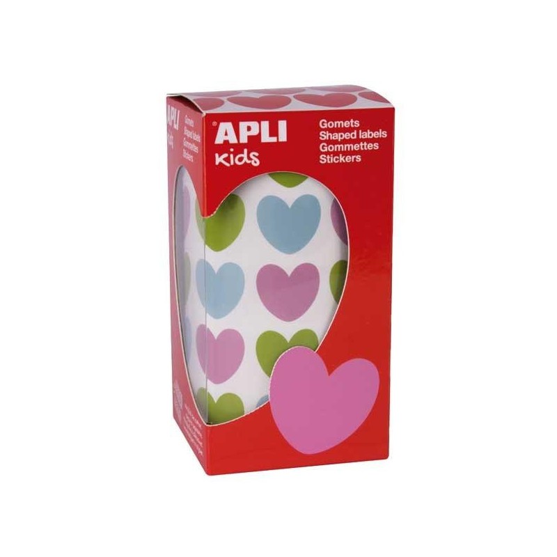 Gomets corazones Apli - 20 x 18 mm - Multicolor - Rollo 900 ud