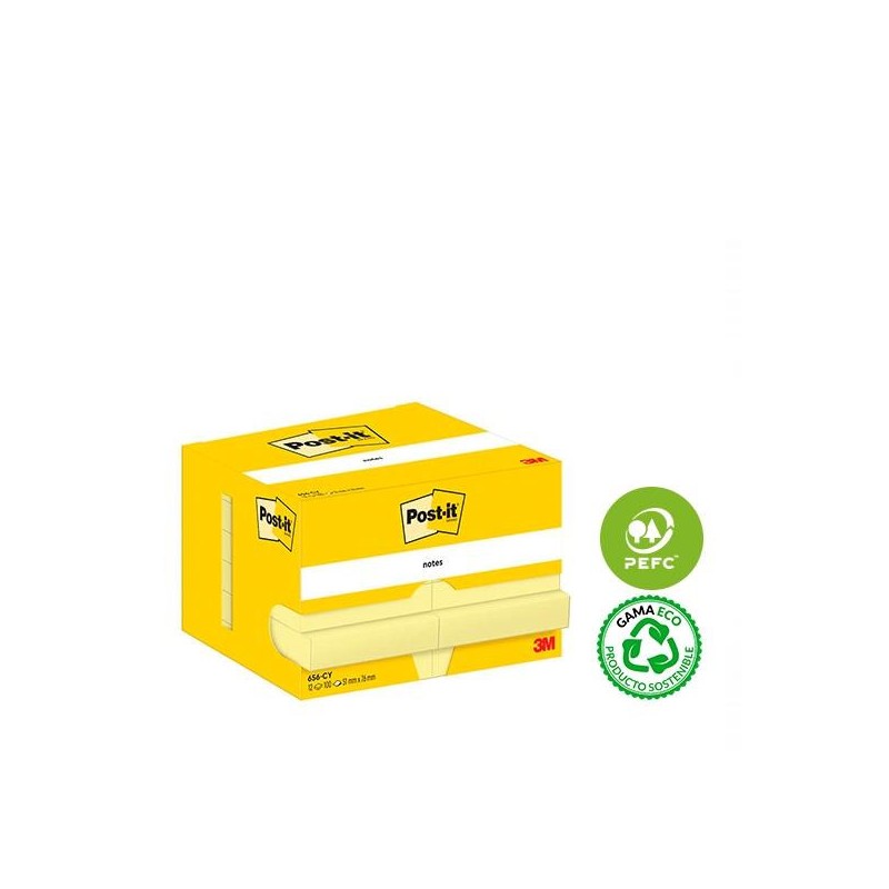 Notas adhesivas Post-it - 100 hojas - 51 x 76 mm - Color amarillo - Pack 12 blocs Notas adhesivas Post-it - 100 hojas - 51 x 76 mm - Color amarillo - Pack 12 blocs