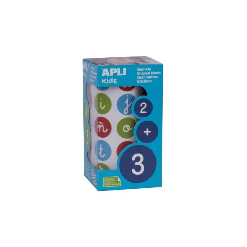 Gomets abecedario minúsculas Apli - 20 mm - Colores surtidos - Rollo 900 ud Gomets abecedario minúsculas Apli - 20 mm - Colores surtidos - Rollo 900 ud