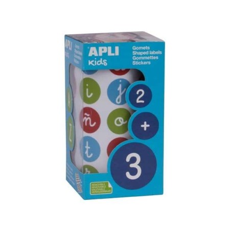 Gomets abecedario minúsculas Apli - 20 mm - Colores surtidos - Rollo 900 ud