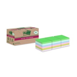 Notas adhesivas Post-it Super Sticky recicladas - 70 hojas - 76 x 76 mm - Colores sutidos - Pack 14 + 4 gratis