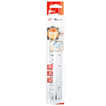 Regla Deli Pioneer - 15 cm - Color transparente