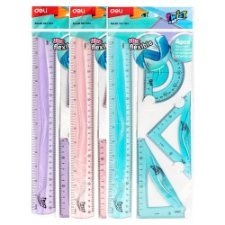 Kit de trazado Deli Twist Me - Regla, escuadra, cartabón y transportador - Color surtido aleatorio