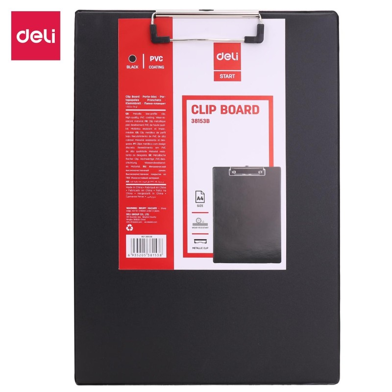 Portabloc con pinza Deli Start - PVC -A4 - Color negro