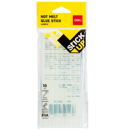 Barra de silicona termofusible Deli Stick Up - Color blanco - 150 mm - 7 mm - Pack 10 ud