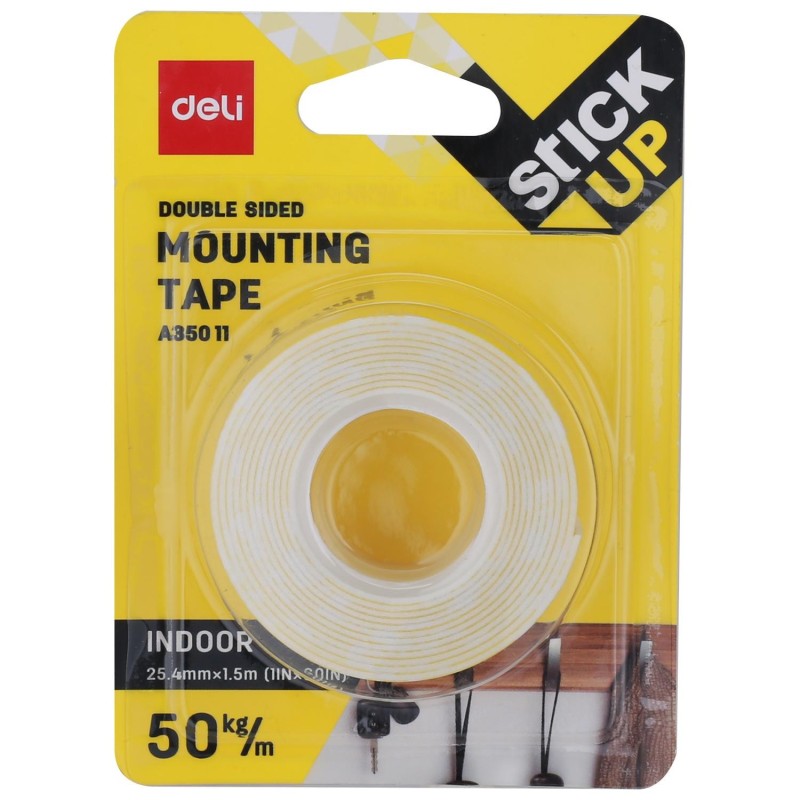 Cinta de montaje doble cara espuma Deli Stick Up - 25,4 mm x 1,5 m Cinta de montaje doble cara espuma Deli Stick Up - 25,4 mm x 1,5 m