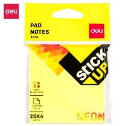 Notas adhesivas Deli Stick Up - 4 x 25 hojas - 76 x 76 mm - Colores neón surtidos