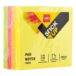 Cubo de notas adhesivas Deli Stick Up - 4 x 100 hojas - 76 x 76 mm - Colores neón surtidos