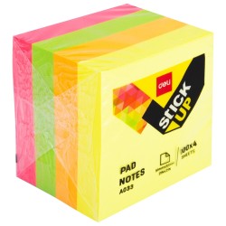 Cubo de notas adhesivas Deli Stick Up - 4 x 100 hojas - 51 x 51 mm - Colores neón surtidos