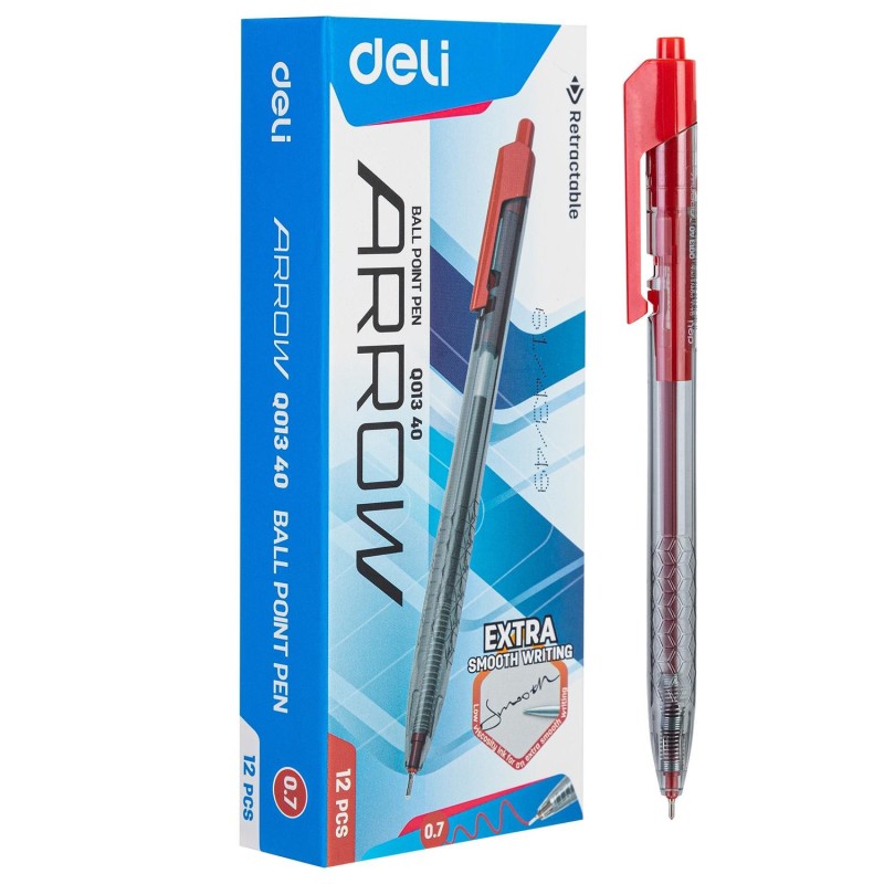 Bolígrafo retráctil Deli Arrow - Punta 0,7 mm - Color rojo